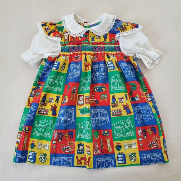 Vintage 70s Patchwork Furniture Dress 3t/4t - Picture 1 of 9